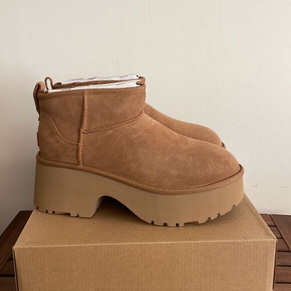 UGG Classic Ultra Mini New Heights Boots Chestnut USA Women Size 8/UK 6/EU 39 - Picture 8 of 13